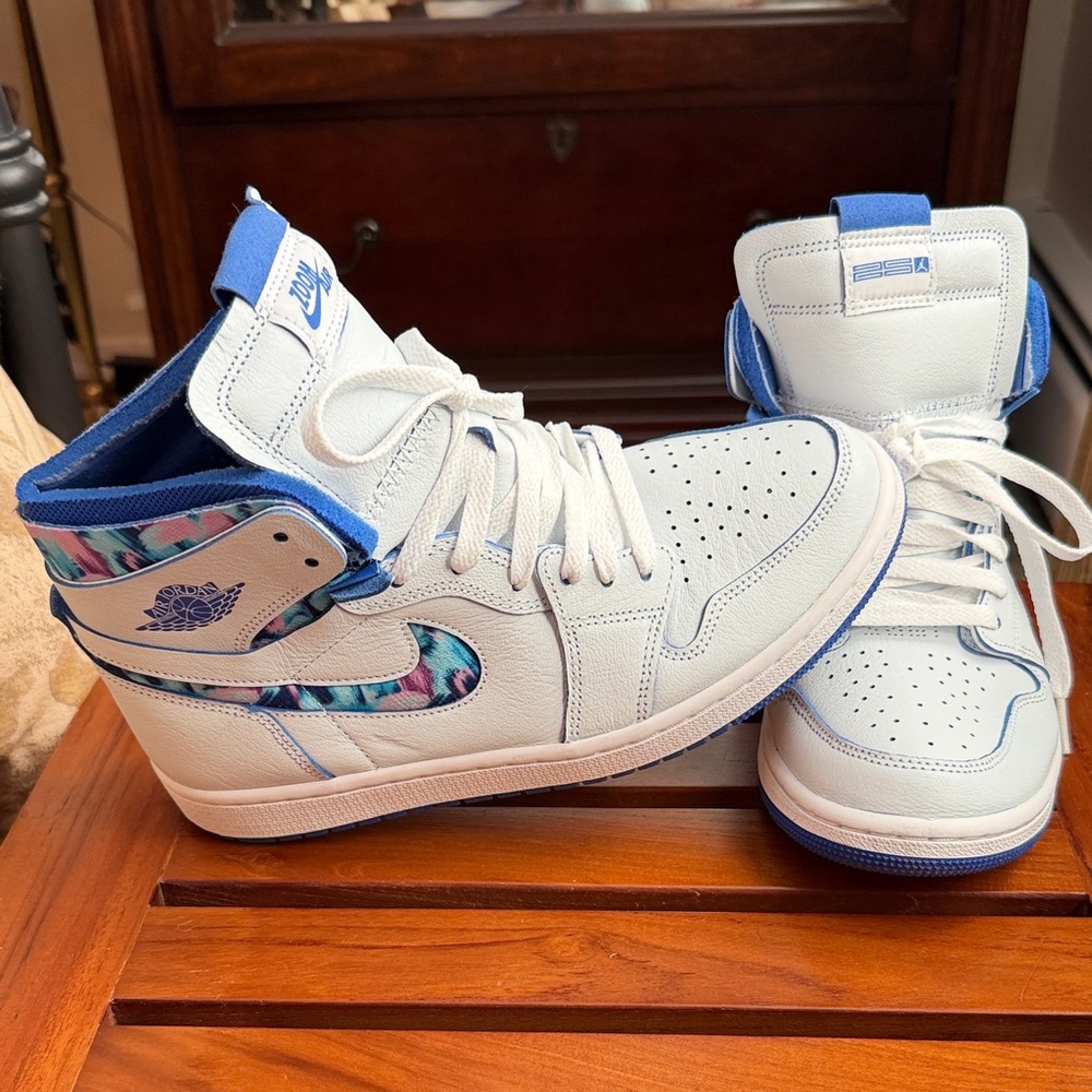 Nike Air Jordan 1 High – White & Blue with Tropical Print | Women’s Size 8.5